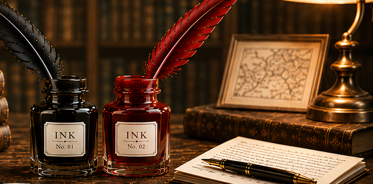 Ink bottles and writing desk
